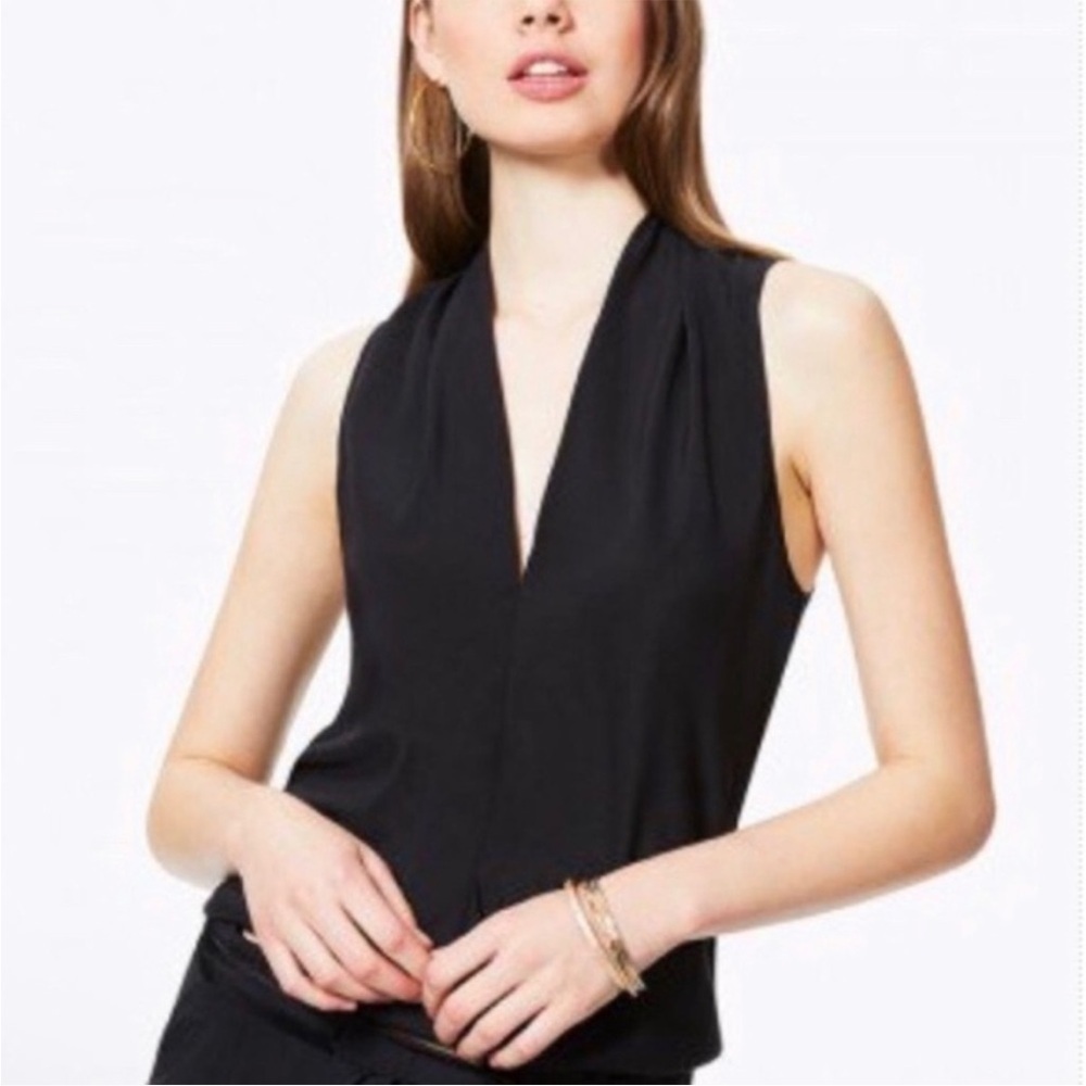 Ramy Brook Robi Sleeveless V-Neck Silk Blouse Black Size medium NWT